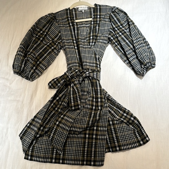 Ganni Seersucker Plaid Wrap Dress - Picture 4 of 5